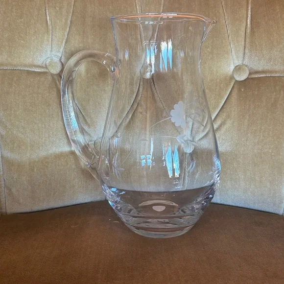 Princess House Brand New Clear Glass Pitcher with Floral Detail